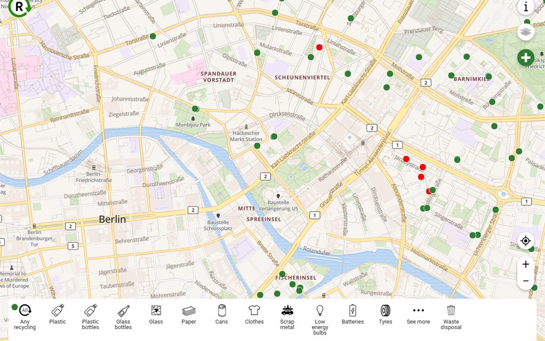 OpenRecycleMap: карта пунктов раздельного сбора мусора в Берлине